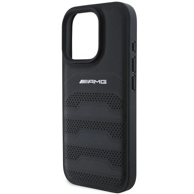 6. Etui AMG Leather Debossed Lines Black Logo na iPhone 16 Pro Max - czarne