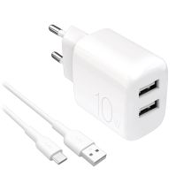 Ładowarka sieciowa Puro PROLITE 10W 2x USB-A + kabel USB-A - USB-C 1.2m - biała