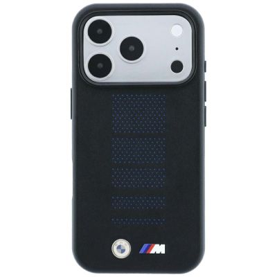 3. Etui BMW M Blue Perfo Metal Logo MagSafe na iPhone 18 Pro Max / 17 Pro Max - czarne