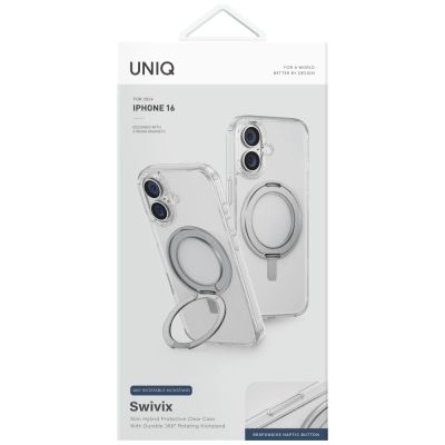 2. Etui UNIQ Swivix 360 Rotating Kickstand na iPhone 16 - przezroczyste