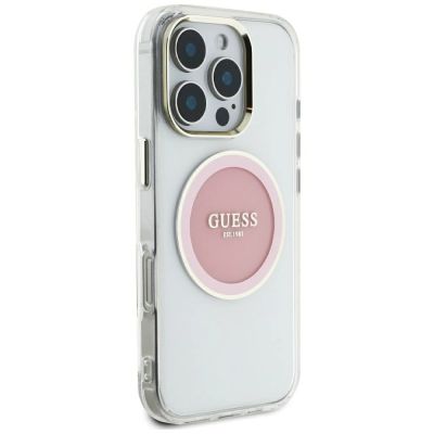 4. Etui Guess IML Metal Colored Circle Classic Logo MagSafe na iPhone 16 Pro Max - różowe