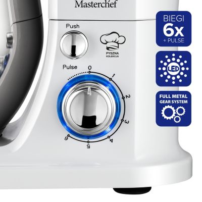 25. ELDOM ROBOT PLANETARNY WRK1300 DULCE, 1300W, 5L , TRY KOŃCÓWKI DO UBUJANIA, MISZANIA, UGNIATANIW, WYJMOWANA METALOWA MISA