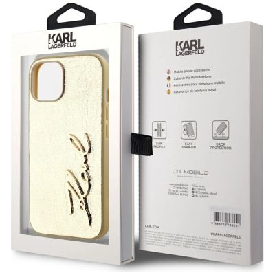 8. Etui Karl Lagerfeld Wrinkled Metal Signature na iPhone 15 - złote