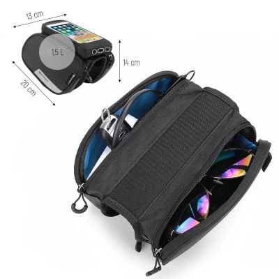 5. Wozinsky torba rowerowa na ramę + odczepiany pokrowiec na telefon do 6,5" 1,5l czarna (WBB7BK)