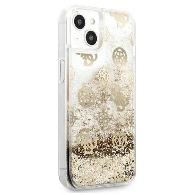 4. Etui Guess Peony Liquid Glitter na iPhone 13 mini - złote