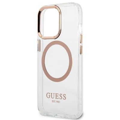 6. Etui Guess Metal Outline MagSafe na iPhone 13 Pro Max - złote