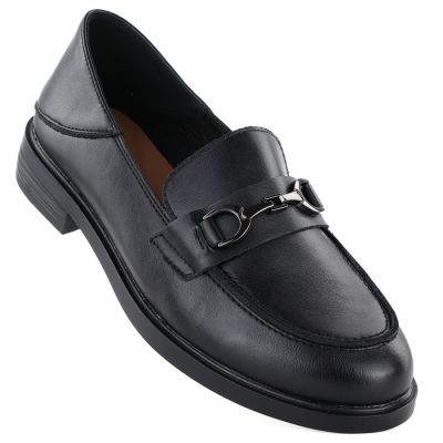 Skórzane półbuty damskie mokasyny czarne Vinceza 18117