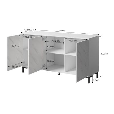 4. Komoda MARMO 3D 150x45xH80,5 biały mat/marmur biały