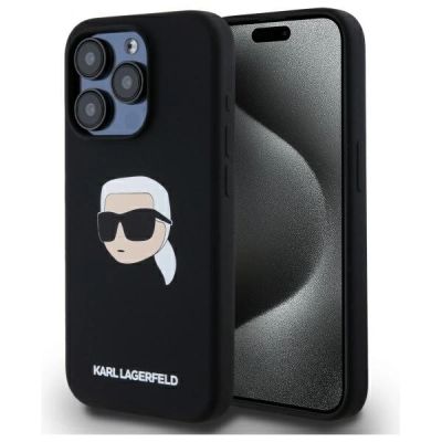 Etui Karl Lagerfeld Silicone Karl Head Print MagSafe na iPhone 15  Pro 6.1" - czarne