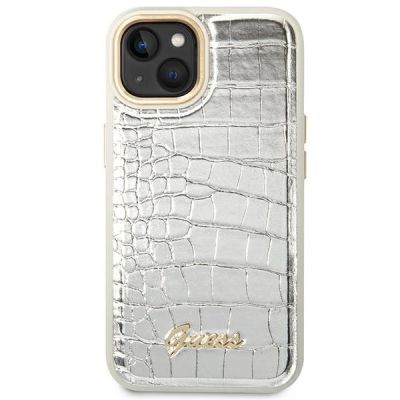 3. Etui Guess Croco Collection na iPhone 14 - srebrne