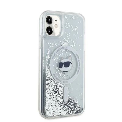 4. Etui Karl Lagerfeld Liquid Glitter Choupette Head MagSafe na iPhone 11 / Xr - przezroczyste