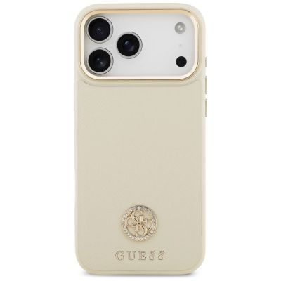 3. Etui Guess Grained Strass Logo MagSafe na iPhone 17 Pro Max - beżowe