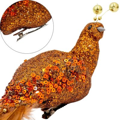 9. PTASZEK DEKORACYJNY NA KLIPSIE 38CM BRĄZOWO MIEDZIANY