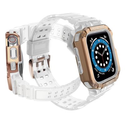 3. Pasek z etui ochronnym Protect Strap Band do Apple Watch 38 / 40 / 41 mm opaska obudowa pancerna - przeroczysty, różowe złoto