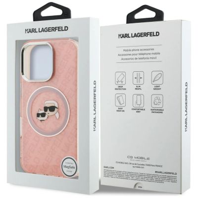 8. Etui Karl Lagerfeld IML Glitter Karl & Choupette Heads Logo MagSafe na iPhone 16 Pro - różowe