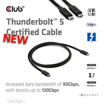 3. CLUB3D CAC-2501 kabel Thunderbolt 1 m 120 Gbit/s Czarny