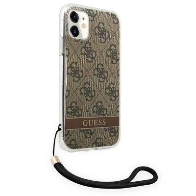 4. Etui Guess 4G Print Strap na iPhone 11 - brązowe