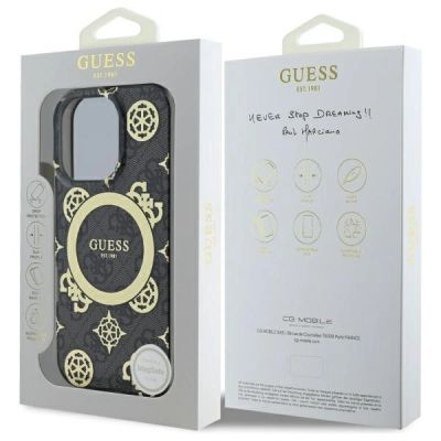 7. Etui Guess IML Peony On 4G Background MagSafe na iPhone 16 Pro - czarne
