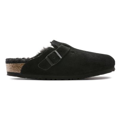 9. Chodaki damskie ocieplane z wełną owczą Birkenstock Boston Shearling Black skóra zamszowa narrow wąskie (0259883)