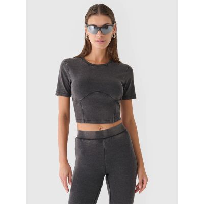 2. Crop top slim gładki damski 4F 4FRAW24TTSHF2581-20S