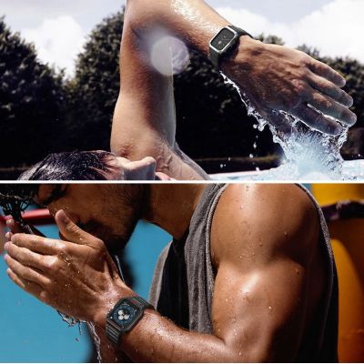 7. Pasek z etui ochronnym Protect Strap Band do Apple Watch 38 / 40 / 41 mm opaska obudowa pancerna - czarny, złoty