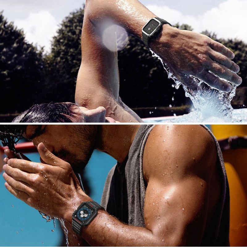 7. Pasek z etui ochronnym Protect Strap Band do Apple Watch 38 / 40 / 41 mm opaska obudowa pancerna - czarny, złoty