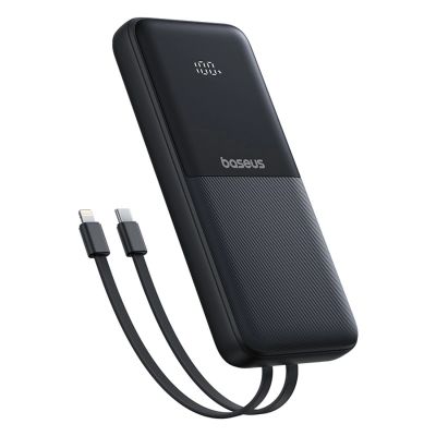 5. Powerbank Baseus Lipow 10000mAh 22.5W z podwójnym wbudowanym kablem z wyświetlaczem (z dodatkowym czarnym kablem Baseus Simple USB-A - USB-C 3A 0,2m) - czarny