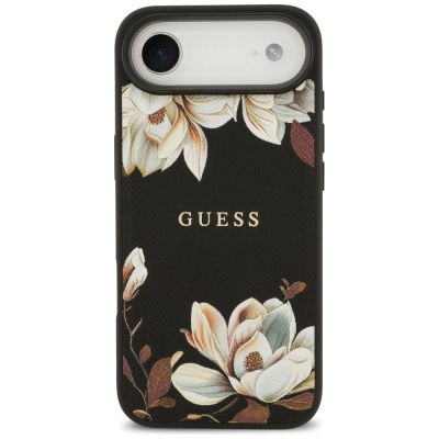 3. Etui Guess Grained Flowers Classic Logo MagSafe na iPhone Air - czarne