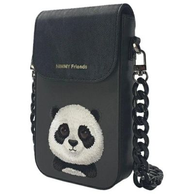 5. Zestaw Nimmy Big Eyed Pet 2.0 Panda 3w1 torebka na telefon + portfel + etui na lokalizator - czarny