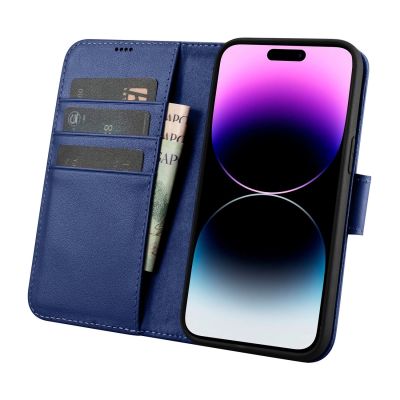 3. iCarer Wallet Case 2in1 etui iPhone 14 Pro Max skórzany pokrowiec z klapką Anti-RFID niebieski (WMI14220728-BU)