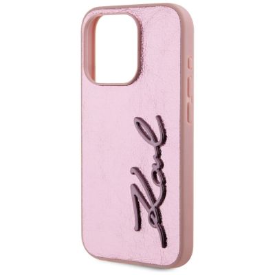 6. Etui Karl Lagerfeld Wrinkled Metal Signature na iPhone 15 Pro Max - różowe
