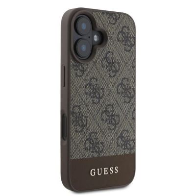 4. Etui Guess 4G Bottom Stripe na iPhone 16 - brązowe