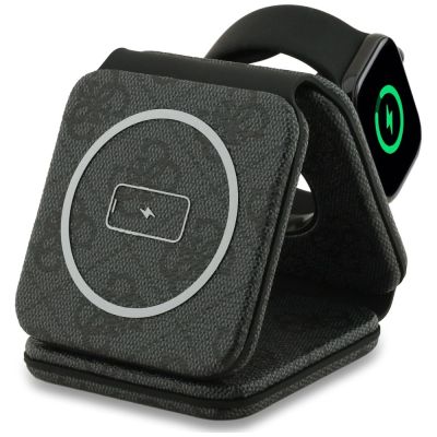 4. Ładowarka indukcyjna Guess 4G 3w1 15W MagSafe - czarna