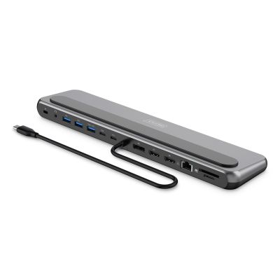 9. Stacja dokująca USB-C 12 portowa, max. 8K/30Hz z HDR, HDMI, DP, max. 3 monitory (MST), USB-C 3.2 Gen2, Gigabit Ethernet, SD/Micro SD, Audio, PD 100W