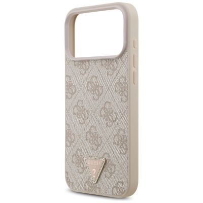 6. Etui Guess Leather 4G Triangle Strass MagSafe na iPhone 17 Pro Max - różowe
