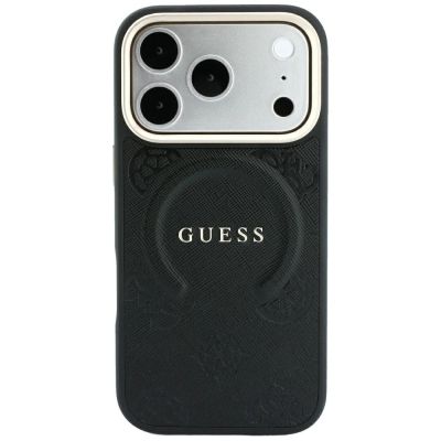 3. Etui Guess Saffiano Peony & Ring MagSafe na iPhone 17 Pro / 18 Pro - czarne