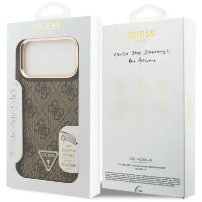 8. Etui Guess 4G PU Triangle Logo & Stand Camera Magsafe na iPhone 17 Pro Max - brązowe