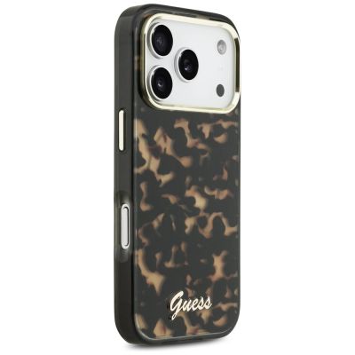 4. Etui Guess IML Script Metal MagSafe na iPhone 17 Pro - czarno-brązowe