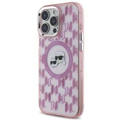 2. Etui Karl Lagerfeld IML Monogram Karl & Choupette Head MagSafe na iPhone 16 Pro - różowe