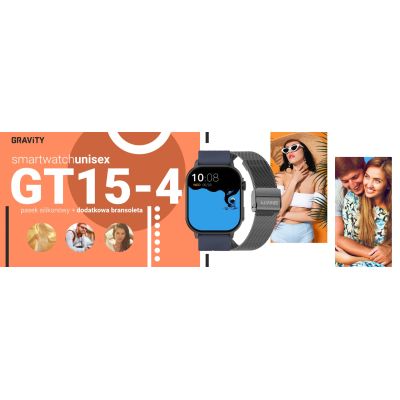 10. Smartwatch Gravity GT15-4 Niebieski Pasek Silikonowy + Tytanowa Bransoleta