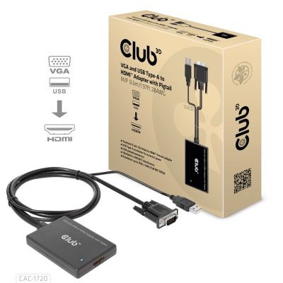 2. CLUB3D CAC-1720 adapter kablowy 0,6 m HDMI Typu A (Standard) VGA (D-Sub) + USB Czarny