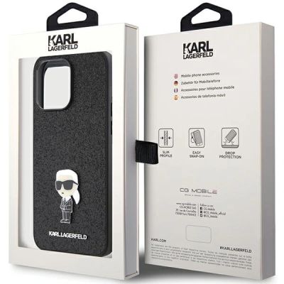 8. Etui Karl Lagerfeld Glitter Ikonik Logo Metal Logo na iPhone 15 Pro Max - czarne