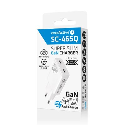6. EVERACTIVE ŁADOWARKA SIECIOWA GAN SUPER SLIM 2X USB-C PD 45W BIAŁA SC-465Q