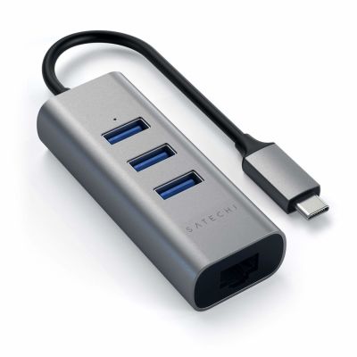 2. Satechi Aluminium Hub 2in1 - aluminiowy Hub do laptopów i komputerów stacjonarnych USB-C (3x USB-A, Ethernet) (space gray)