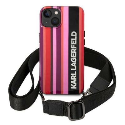2. Etui Karl Lagerfeld Color Stripes Strap na iPhone 14 - różowe