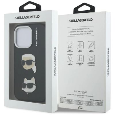 8. Etui Karl Lagerfeld FW Grained Karl & Choupette Heads Pins na iPhone 16 Pro - czarne