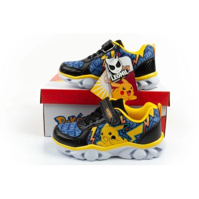 10. Leomil buty sportowe dziecięce sneakersy Pokemon lekkie na rzep LED czarne żółte