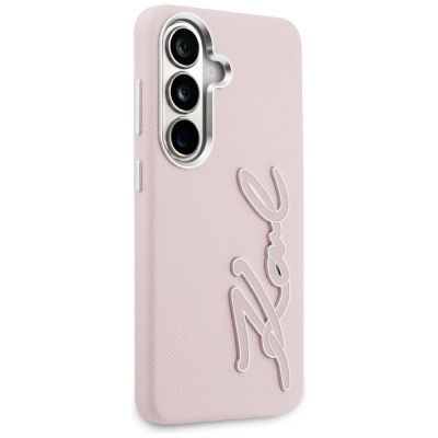 4. Etui Karl Lagerfeld Grained Signature Metal Resin Logo na Samsung Galaxy S26 - różowe