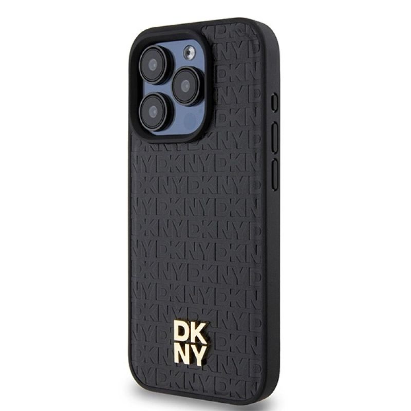 2. Etui DKNY Leather Monogram Pattern Metal Logo MagSafe na iPhone 15 Pro - czarne