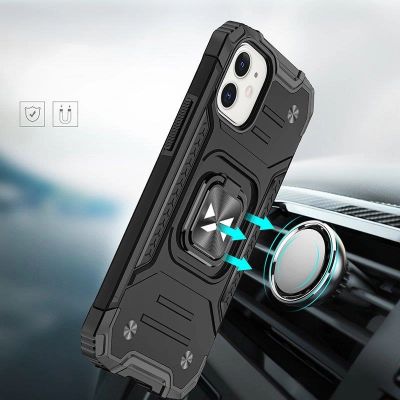 6. Wozinsky Ring Armor etui iPhone 14 pancerny hybrydowy pokrowiec + magnetyczny uchwyt czarny